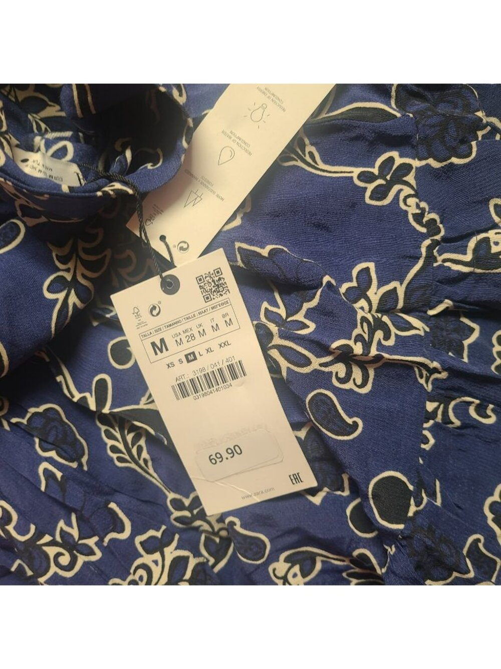 Zara Printed Midi Shirt Dress Navy Blue Floral Dress Size M 3198/041 - Picture 6 of 12